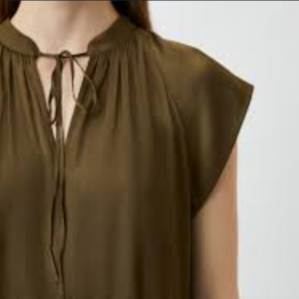 Zadug & Voltaire Rito Tiered Satin Olive Green Flutter Sleeve Dress - Picture 5 of 15